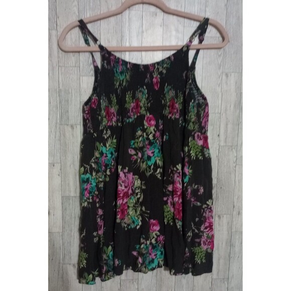 Torrid Challis Babydoll Cami Top Black/Gray Smocked Back Adjustable Size 1X - Picture 2 of 5